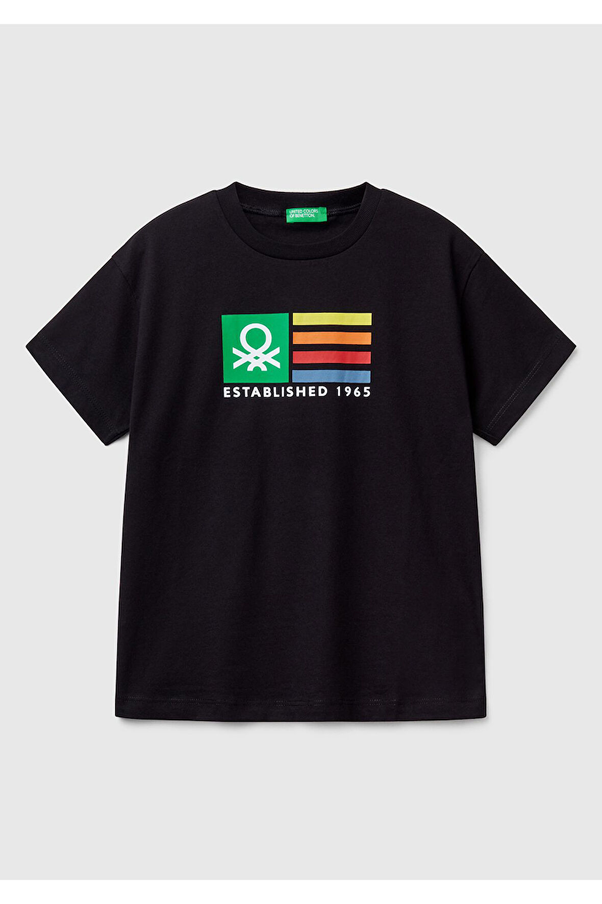 Erkek Çocuk Siyah Benetton Logo Baskılı T-Shirt