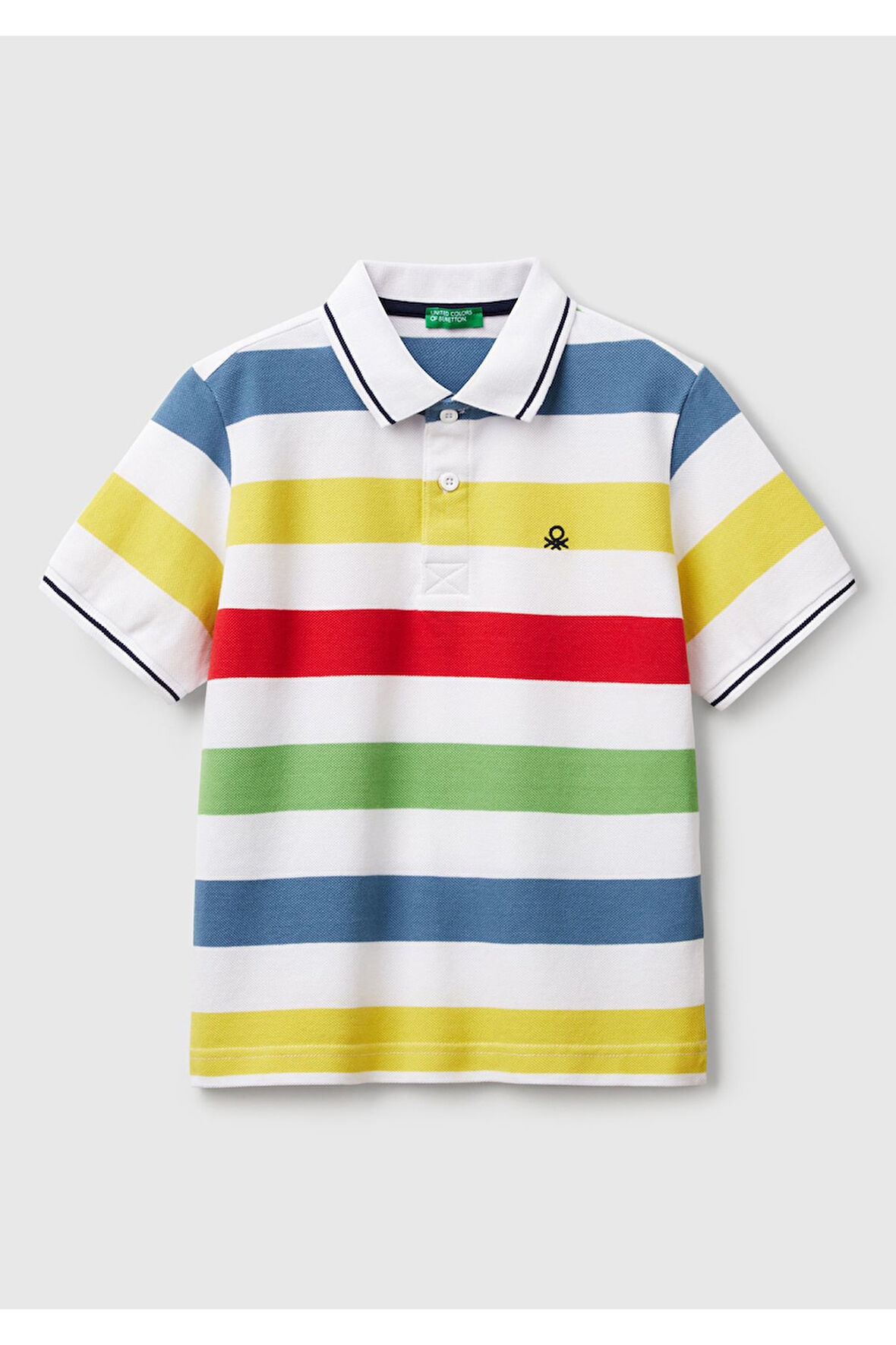 Erkek Çocuk Renkli Mix Çizgili Logo İşlemeli Polo T-Shirt