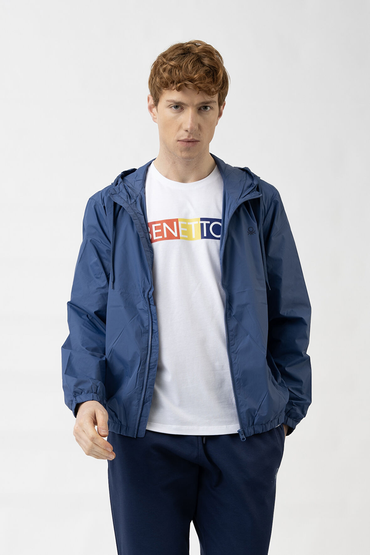 Erkek Kapüşonlu Yağmurluk - Mavi  | XL