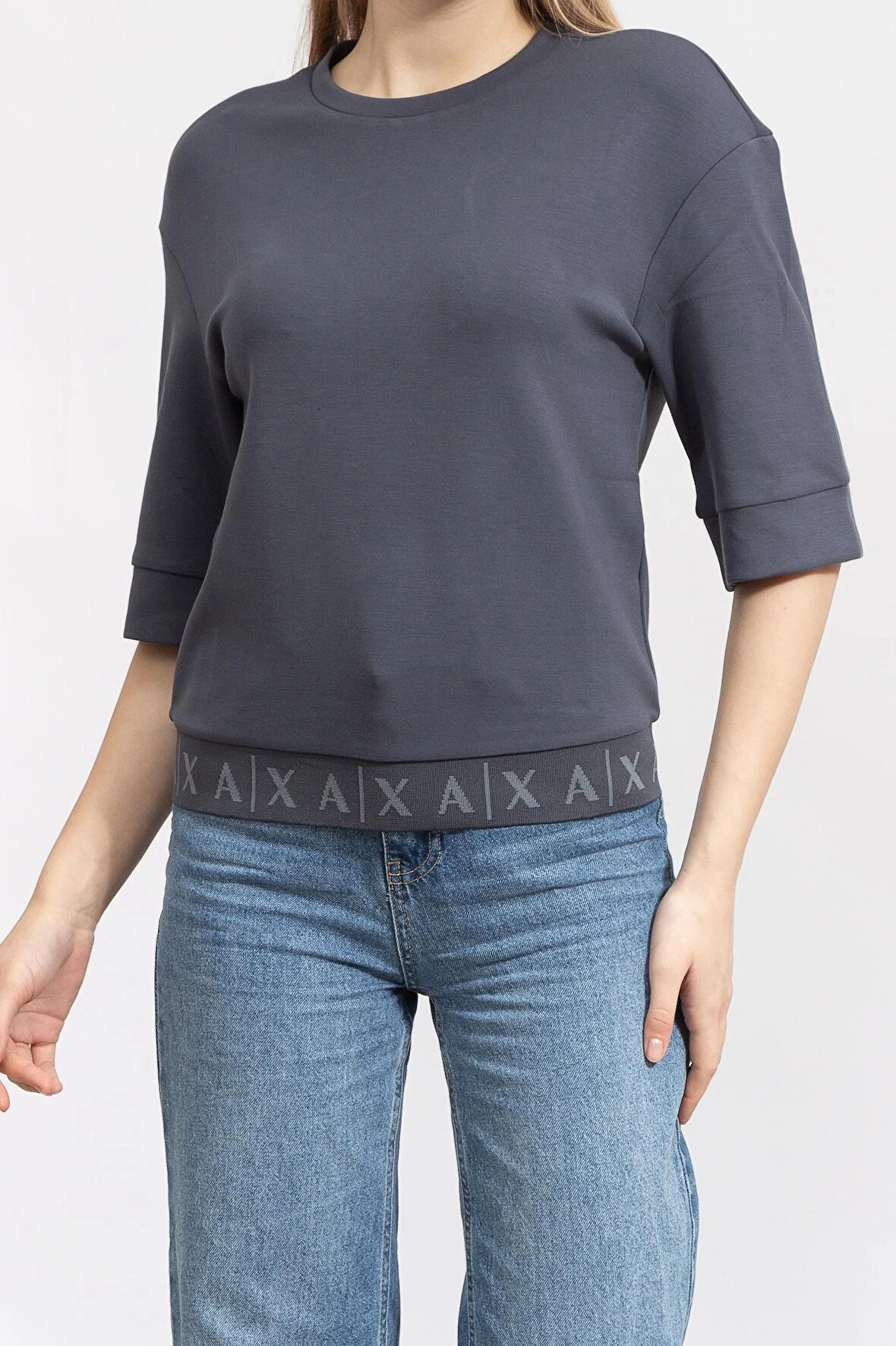 Kadın Bisiklet Yaka Sweatshirt - Antrasit | XS