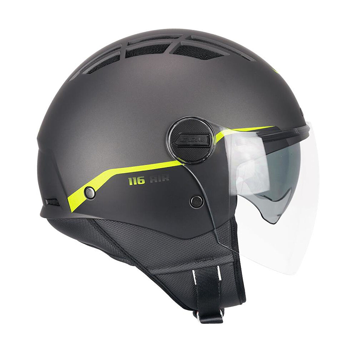 CGM 116G AIR BICO Açık Kask GRİ-SİYAH-SARI Uzun Vizör+Güneş Vizörlü -L