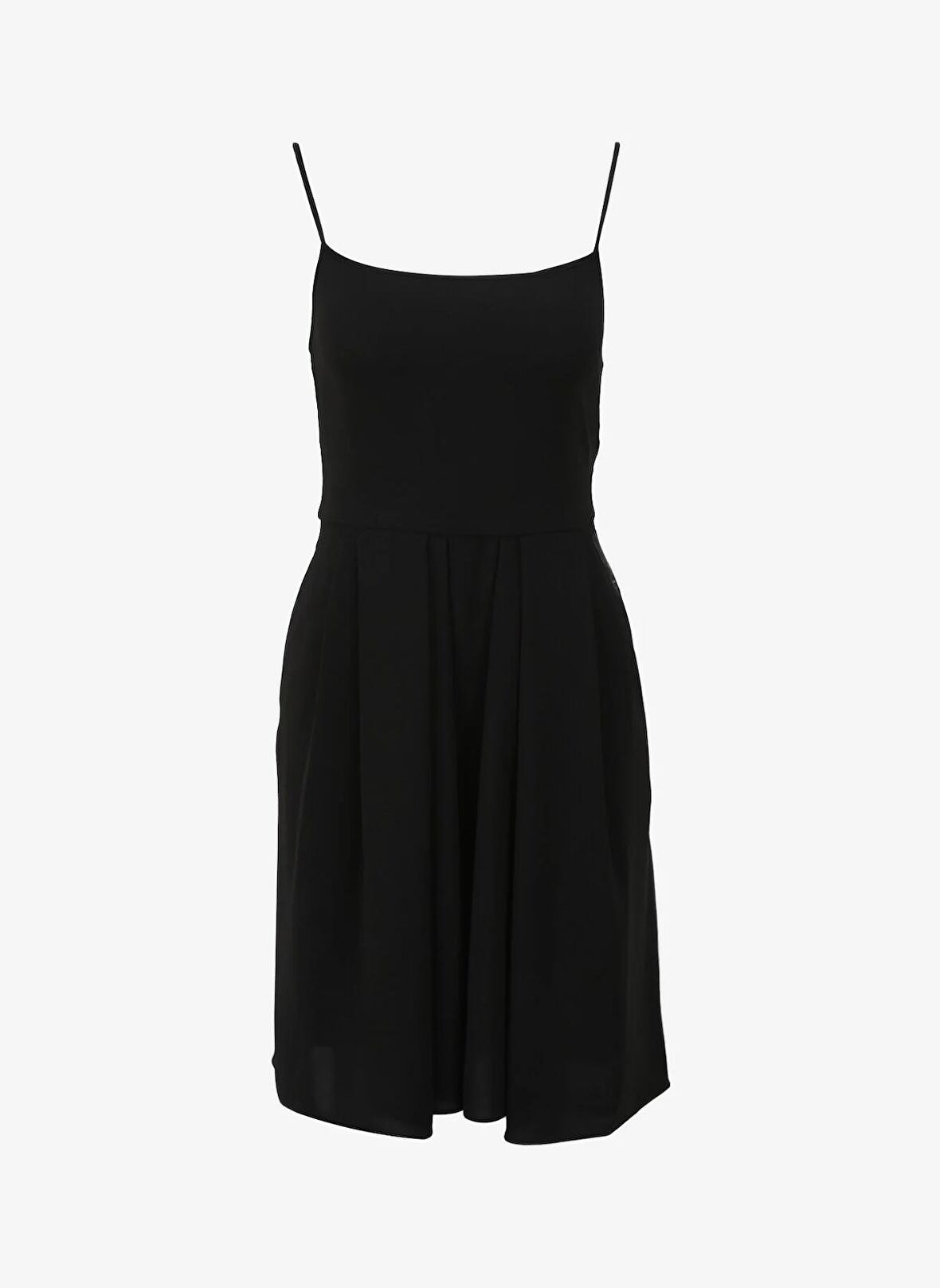 Kare Yaka Düz Siyah Standart Kadın Elbise 3DYA31