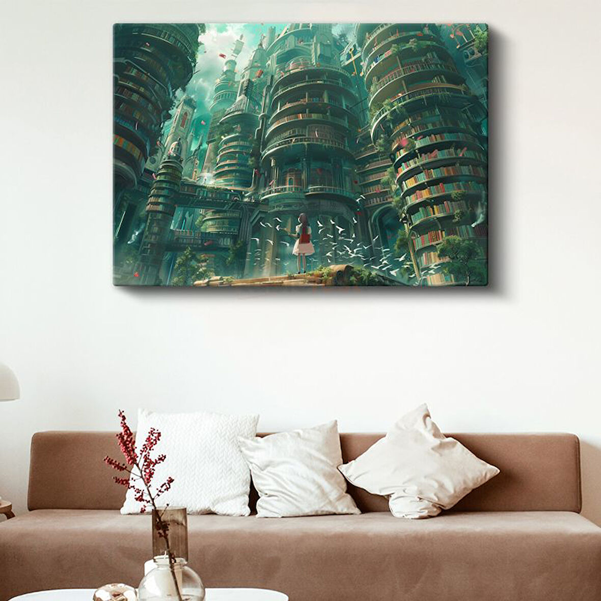 Kitap Kuleleri - Yeşil Şehir Anime Kanvas Tablo