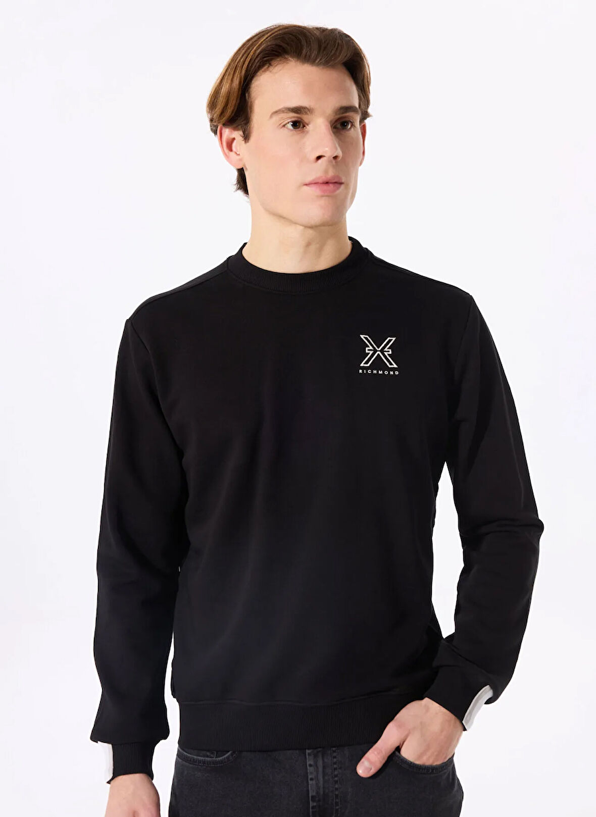 John Richmond Bisiklet Yaka Siyah Erkek Sweatshırt UMA24002FE