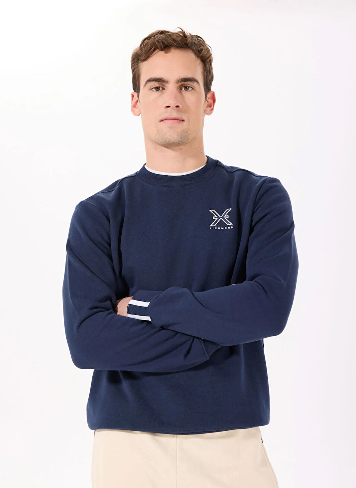 John Richmond Bisiklet Yaka Lacivert Erkek Sweatshırt UMA24002FE