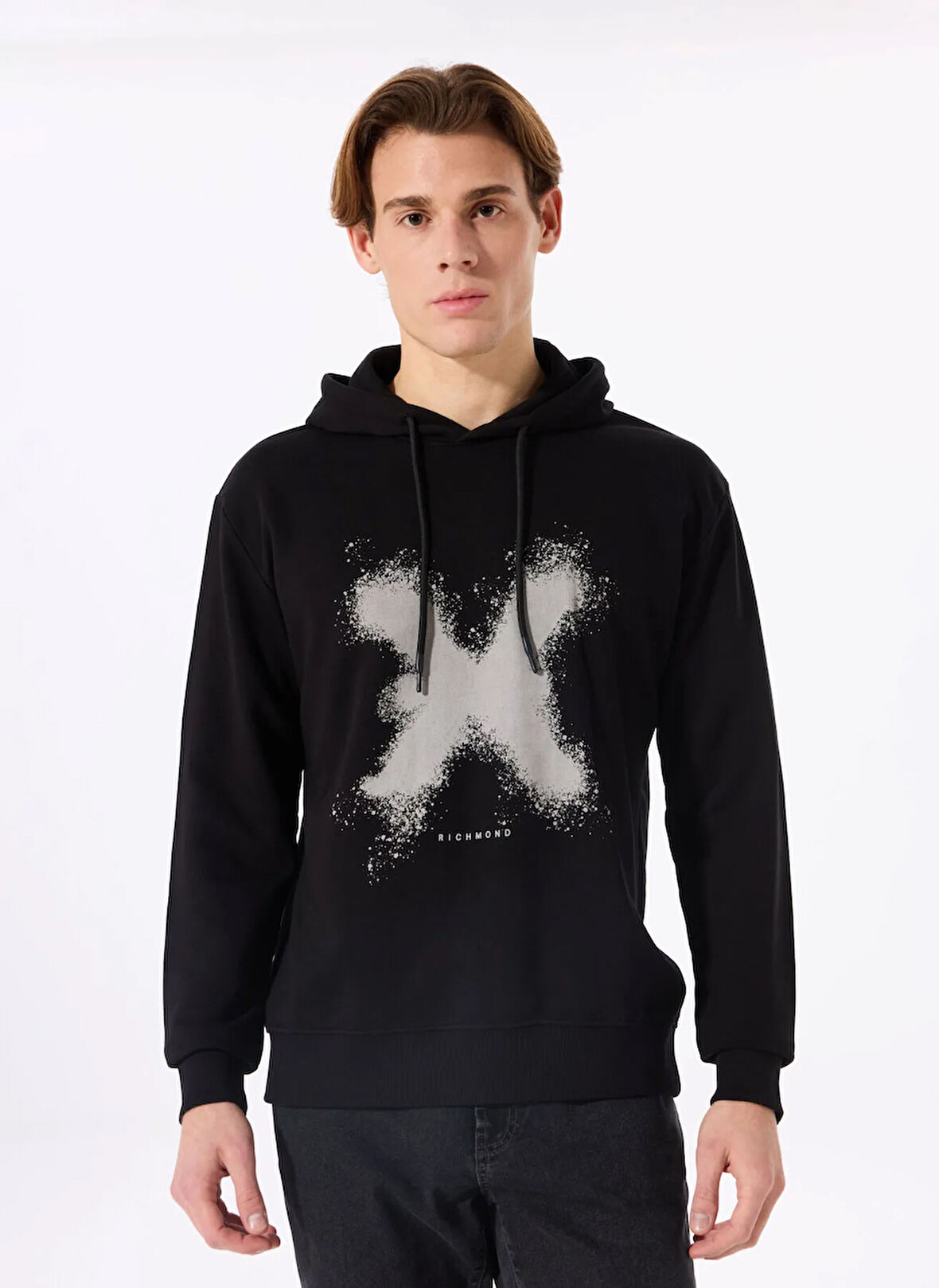 John Richmond Kapüşon Yaka Siyah Erkek Sweatshırt UMA24070FE