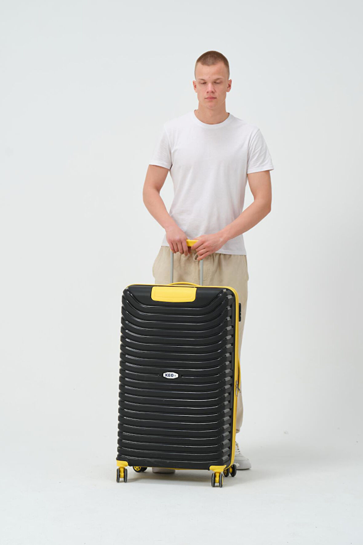 Keo-Plus Siyah-Sarı Büyük Boy Silikon Kırılmaz PP Valiz