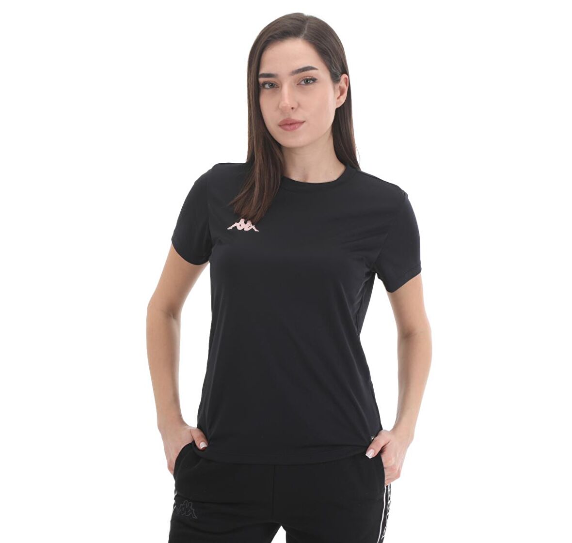 Kappa Bisiklet Yaka Düz Siyah Kadın T-Shirt 331E2IWA01-3 W KOMBAT DHOLA