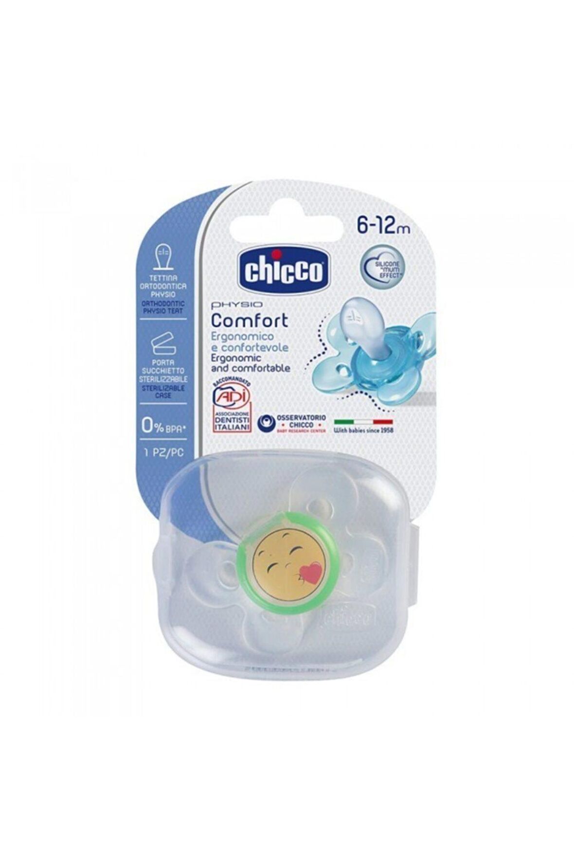 Chicco Physio Comfort Silikon Emzik Smile 6-12 Ay Tekli