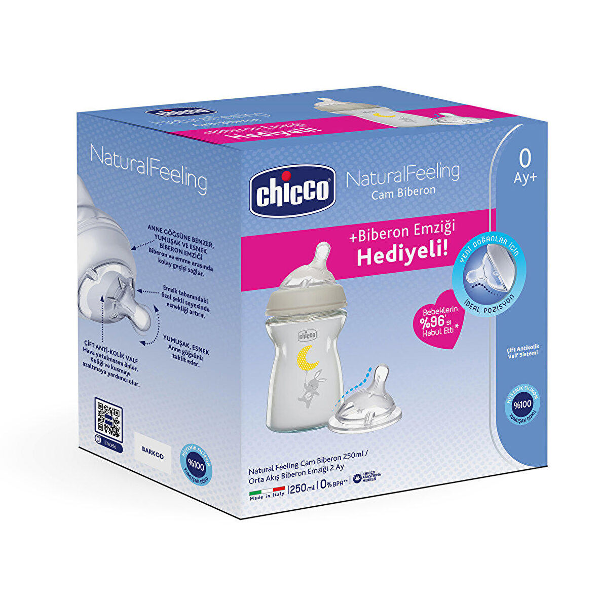 Chicco Natural Feeling Cam Biberon 250 ml Biberon Emziği Hediyeli