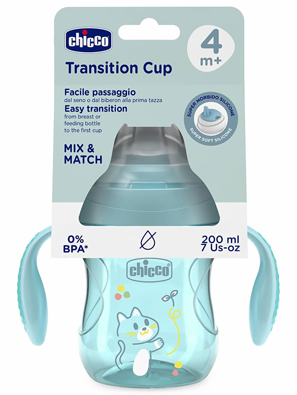 Chicco Yumuşak Uçlu Geçiş Bardağı 4 Ay+ 200 ml Mavi