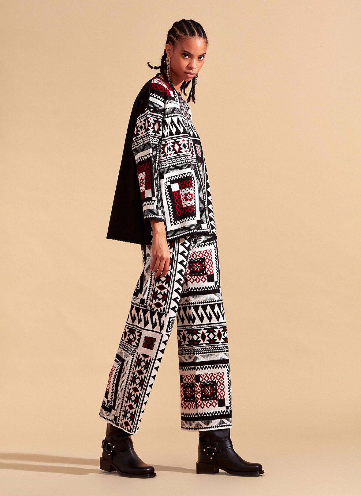 Akep Bisiklet Yaka Normal Desenli Çok Renkli Kazak Kadın MGKD03073