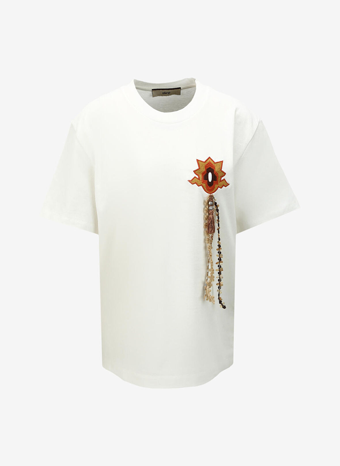 Akep Bisiklet Yaka Düz Ekru Kadın T-Shirt TSKD03221