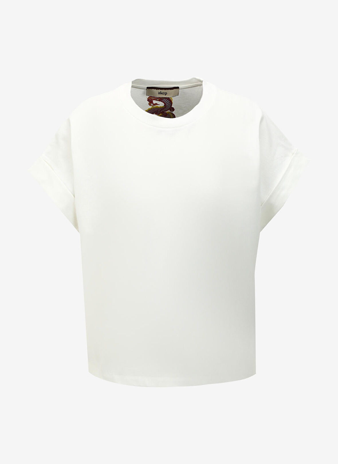 Akep Bisiklet Yaka Düz Ekru Kadın T-Shirt TSKD03222