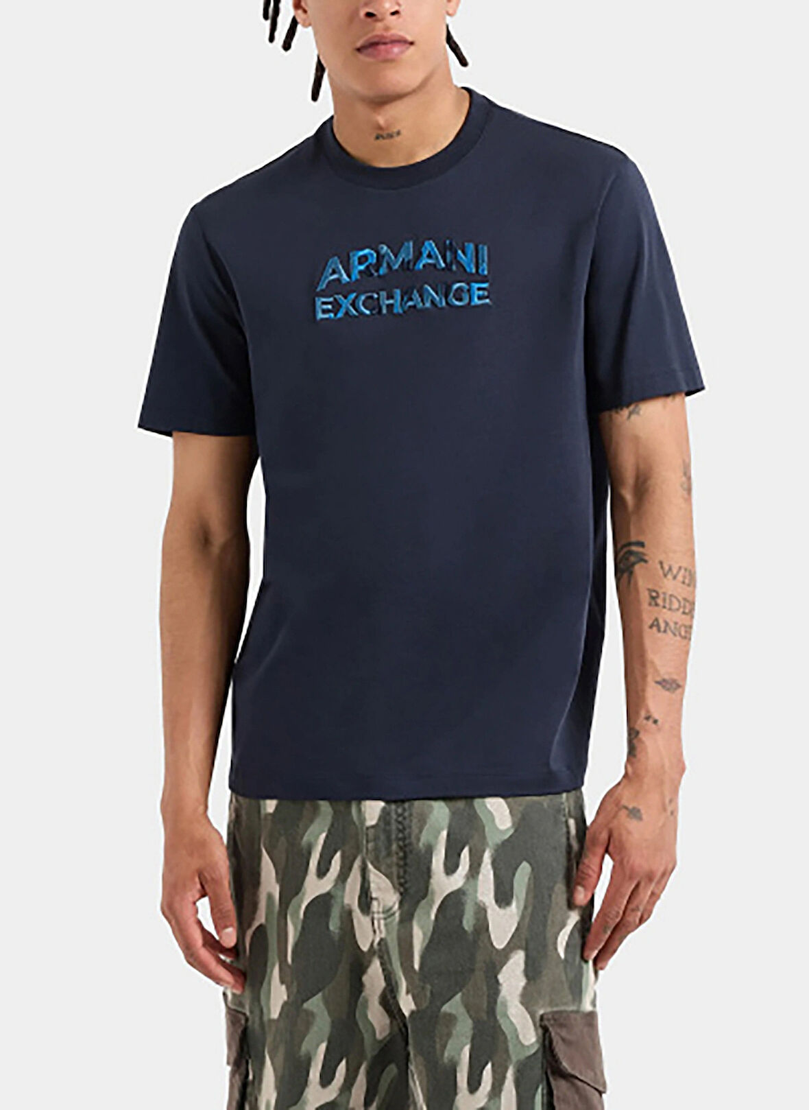 Armani Exchange Bisiklet Yaka Baskılı Lacivert Erkek T-Shirt 6DZTHC ZJBYZ 1510