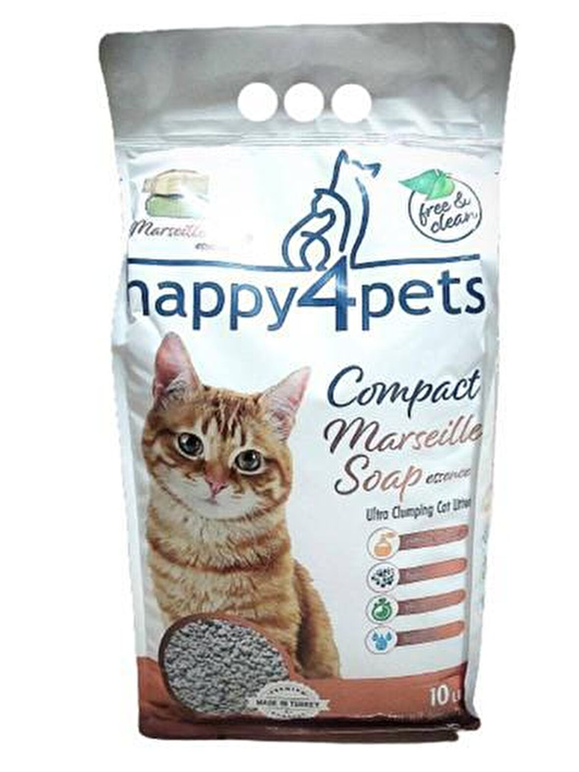 Happy4Pets Topaklaşan Kedi Kumu Marsilya Sabun Kokulu İnce Taneli 10 KG