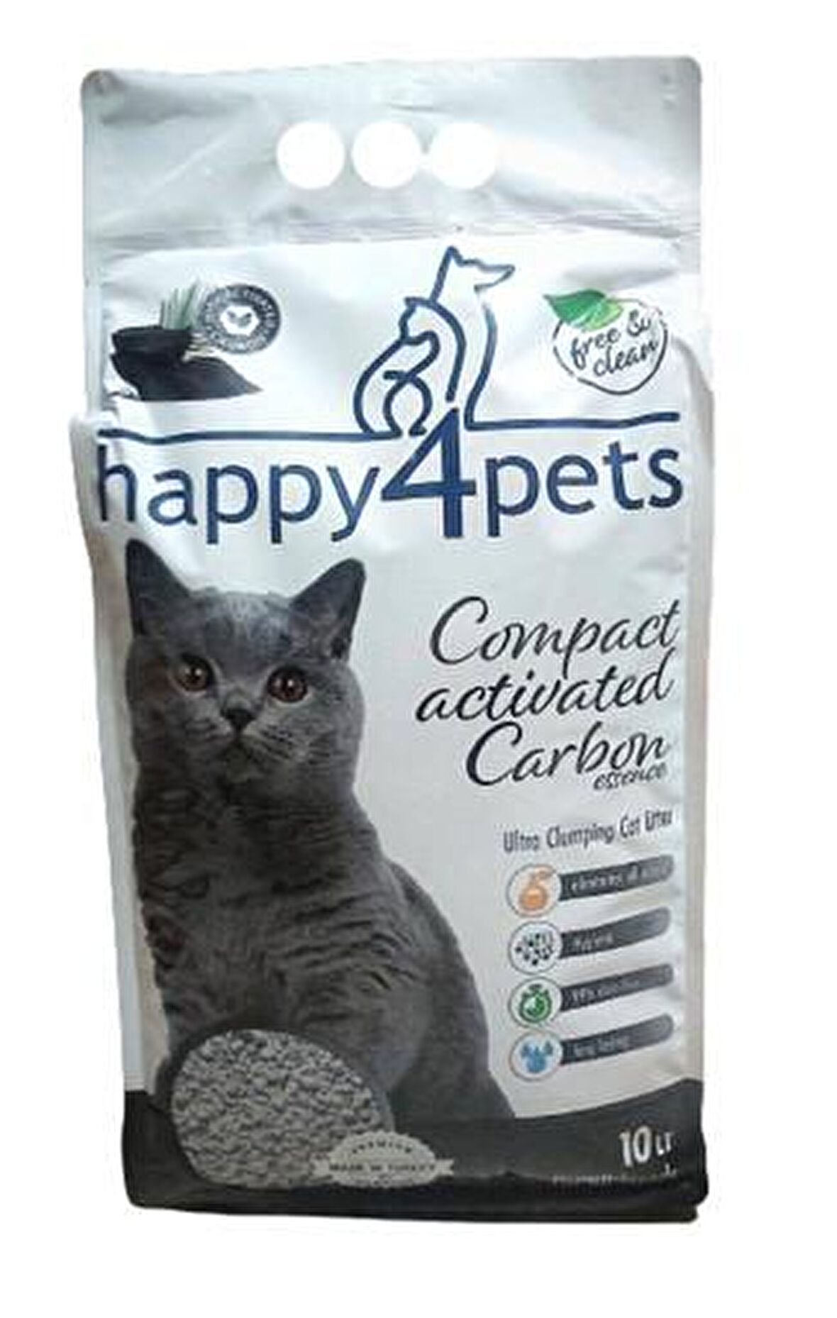 Happy4Pets Topaklaşan Kedi Kumu Activ Carbon İnce Taneli 10 KG