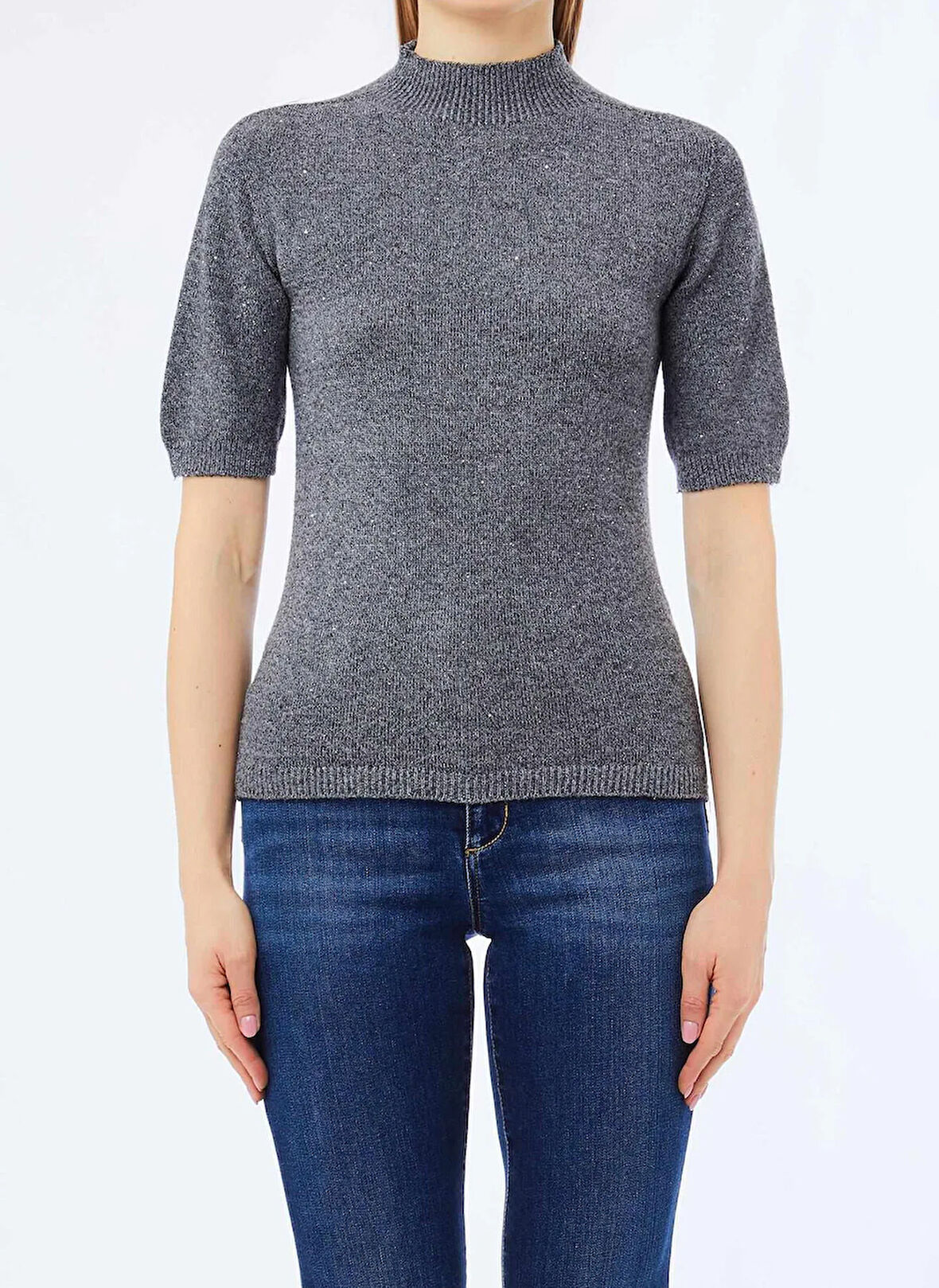 Lıu Jo Yuvarlak Yaka Standart Düz Gri Kadın Kazak MF5251