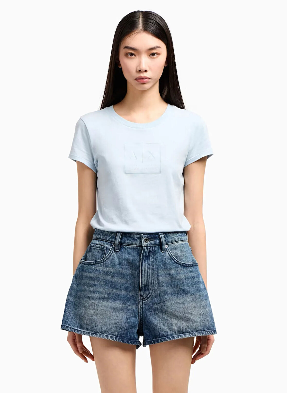 Armani Exchange Yüksek Bel Dar Mavi Kadın Denim Şort XW000135