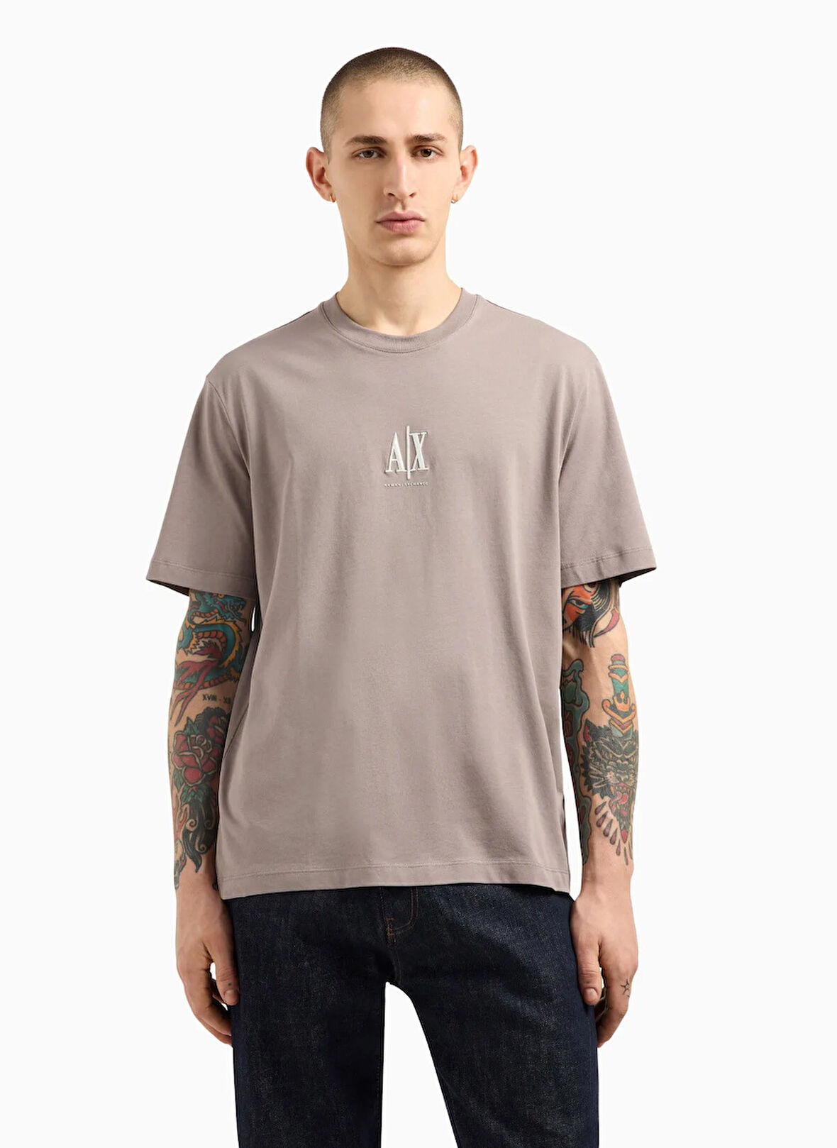 Armani Exchange Bisiklet Yaka Koyu Bej Erkek T-Shirt XM000363 AF12308 U6107 T-SHIRT