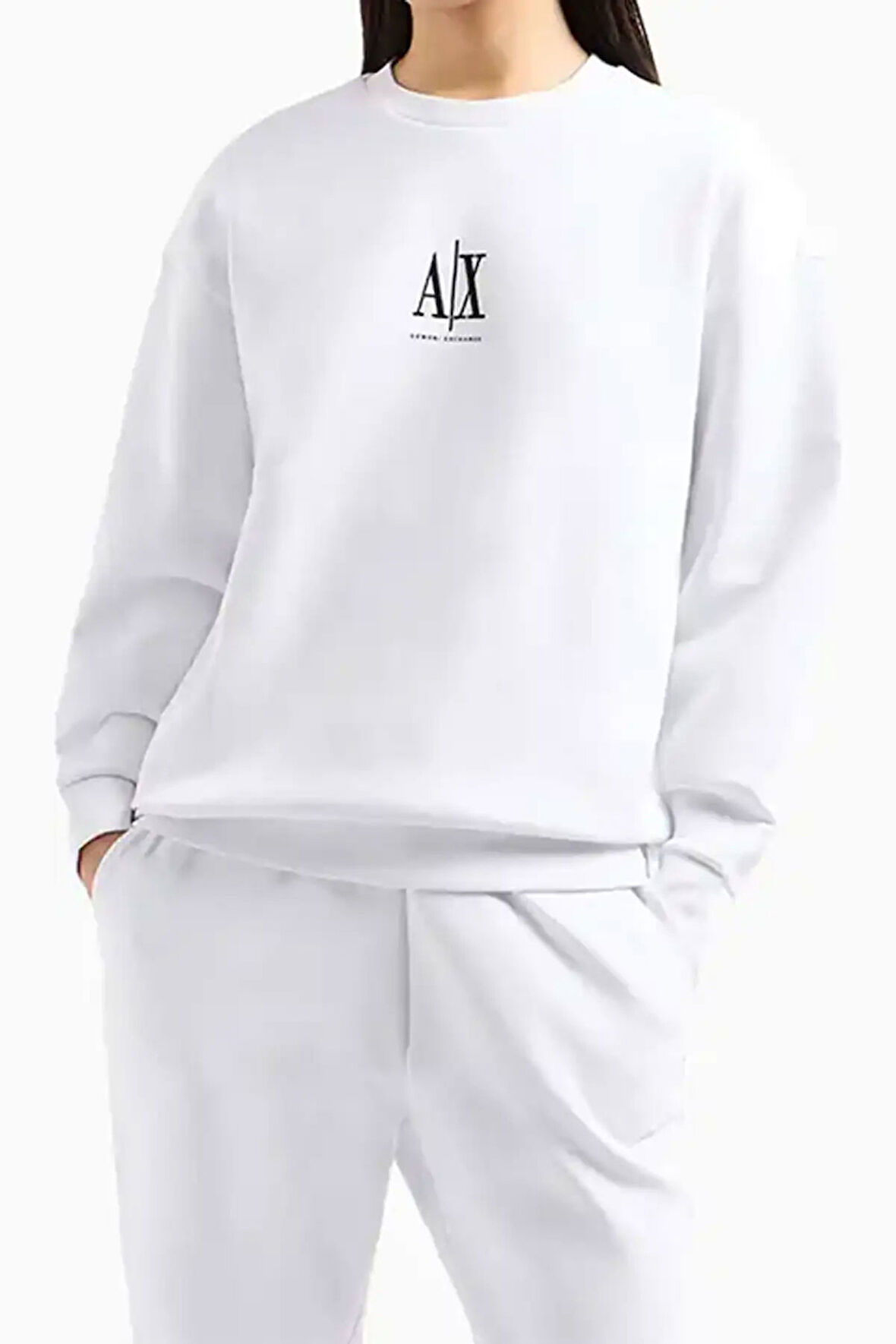 Kadın Bisiklet Yaka Sweatshirt - Beyaz | L