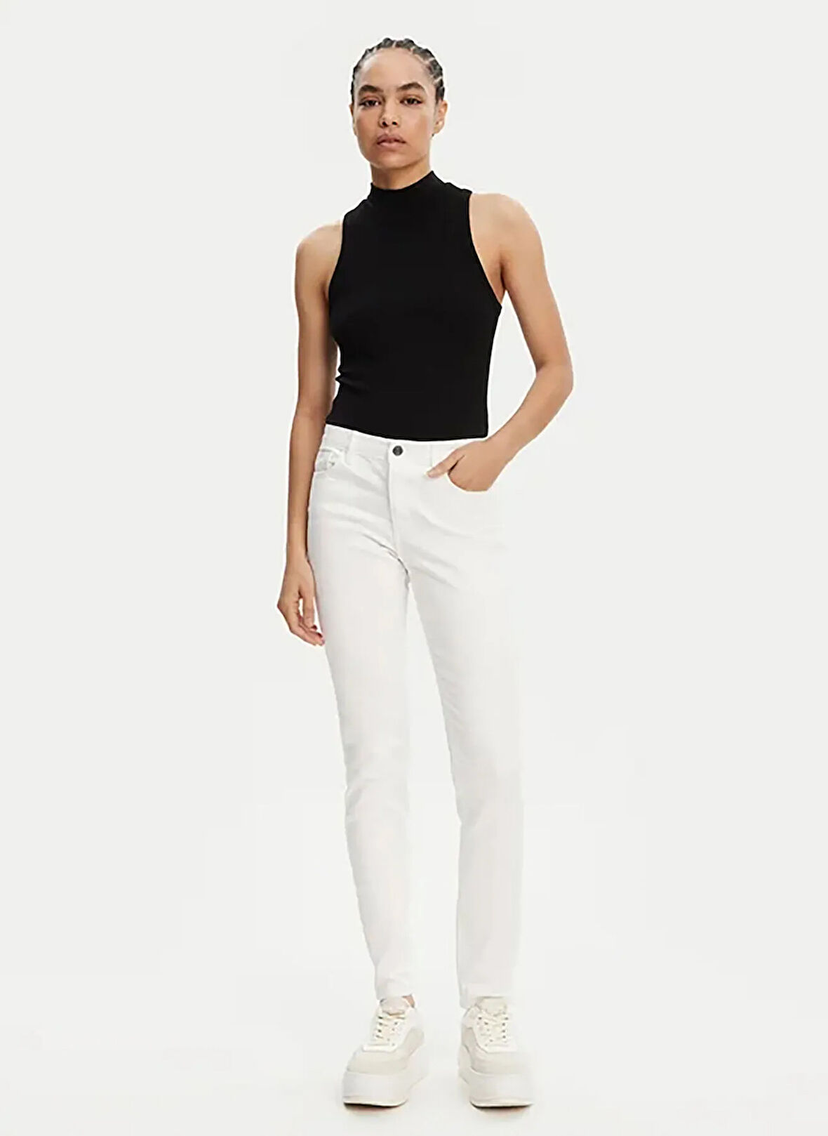 Armani Exchange Yüksek Bel Dar Paça Dar Beyaz Kadın Denim Pantolon XW000123