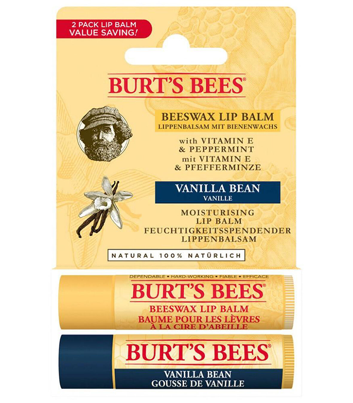 Burt's Bees (Balmumu ve Vanilya) İkili Doğal Dudak Balsamı 4.25 gr