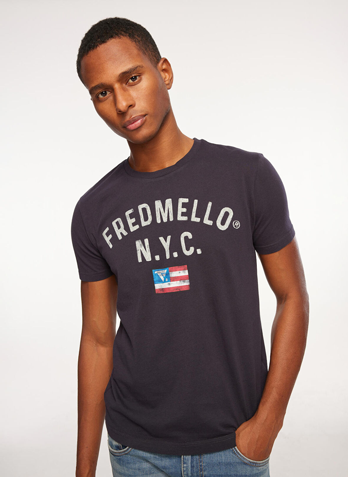 Fred Mello Bisiklet Yaka Lacivert Erkek T-Shirt FM23W11TG