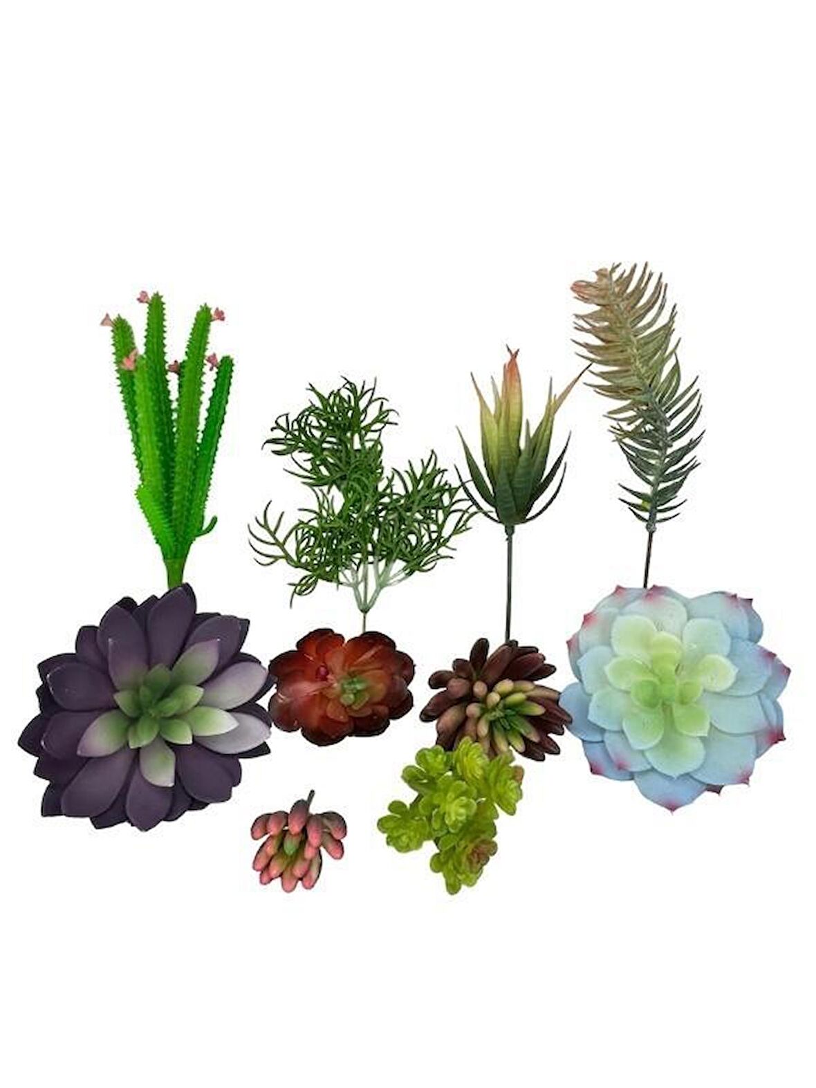 10lu Set Yapay Çiçek Kaktüs Sukulent Modelleri 10 Karışık Model Skulent 0202