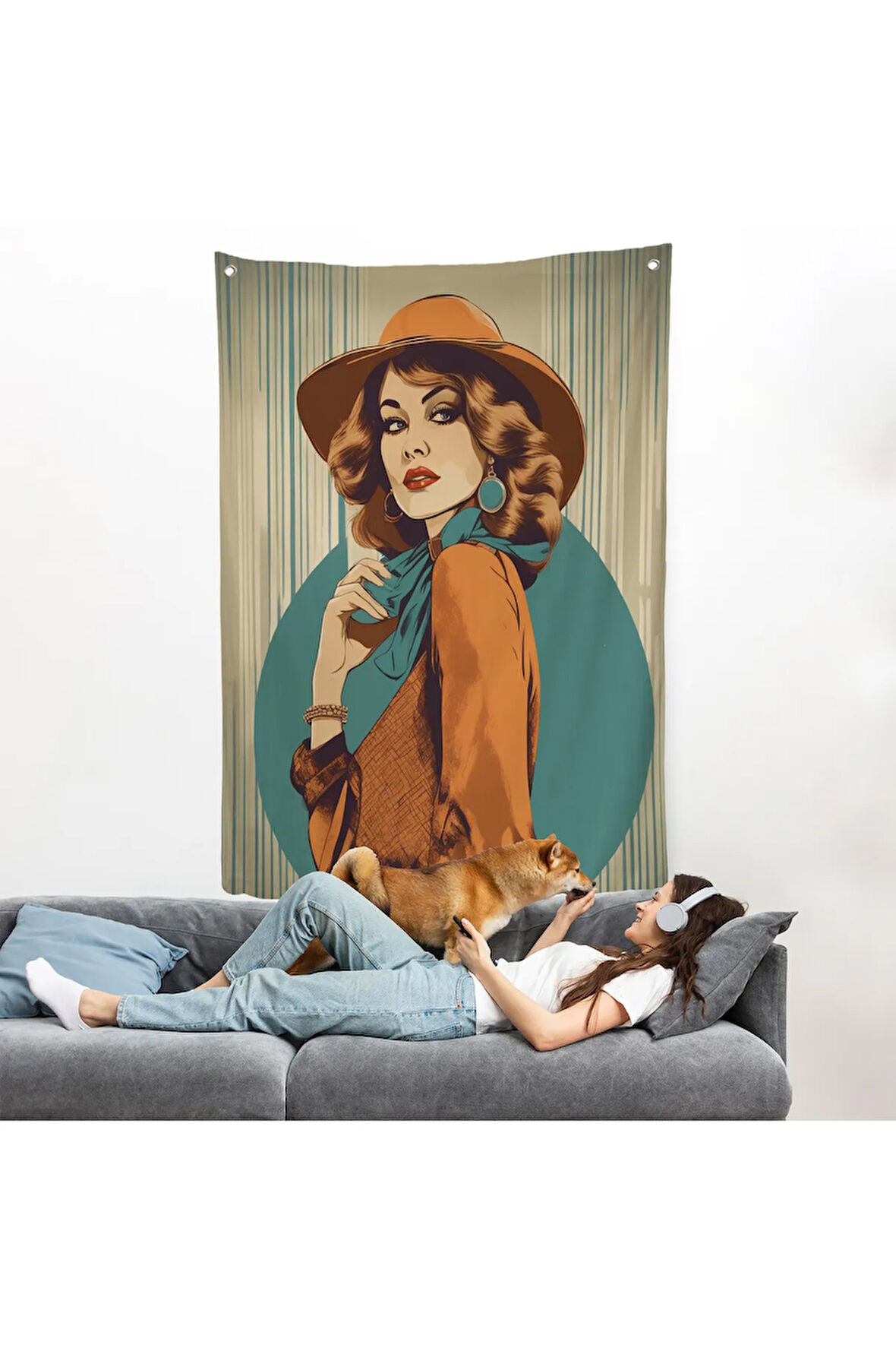 Güzel Retro Kadın Duvar Örtüsü-8069