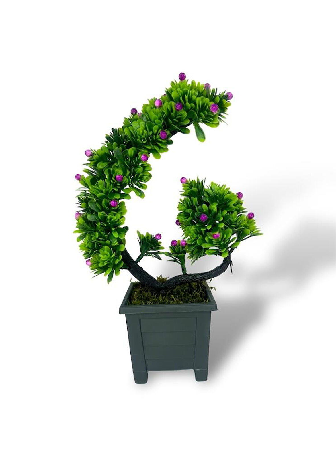 Yapay Çiçek Bonsai Ağacı Mor Eğik Model Dekoratif Yapay Ağaç Bonzai 30*22 CM Siyah Kare Saksıda
