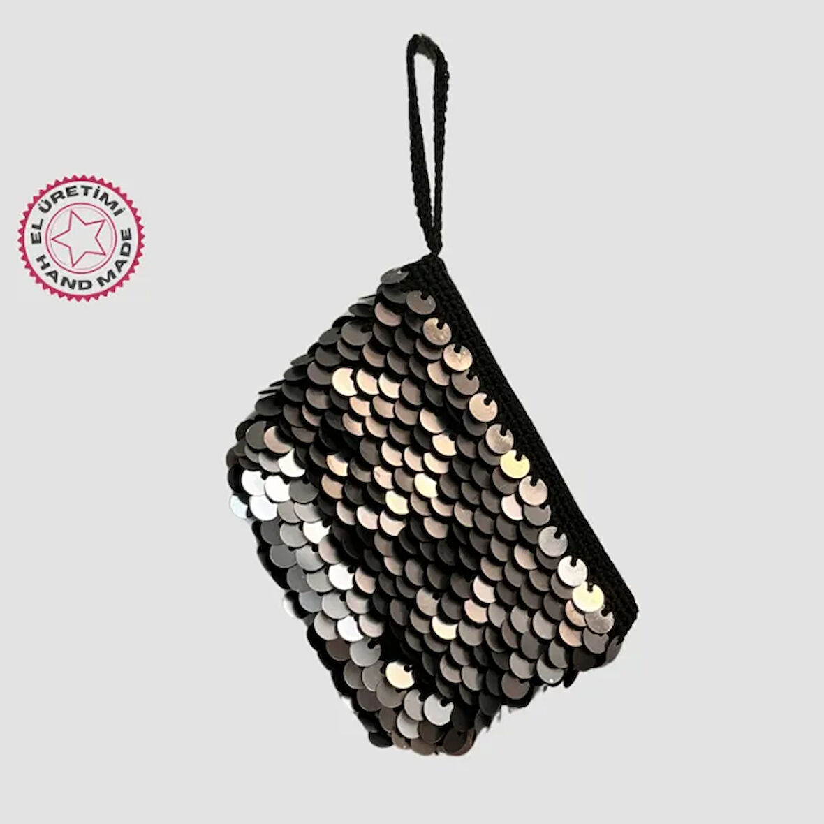 Uretti - Sefa 4419 - El Yapımı Makrome İp Pullu Clutch - Siyah