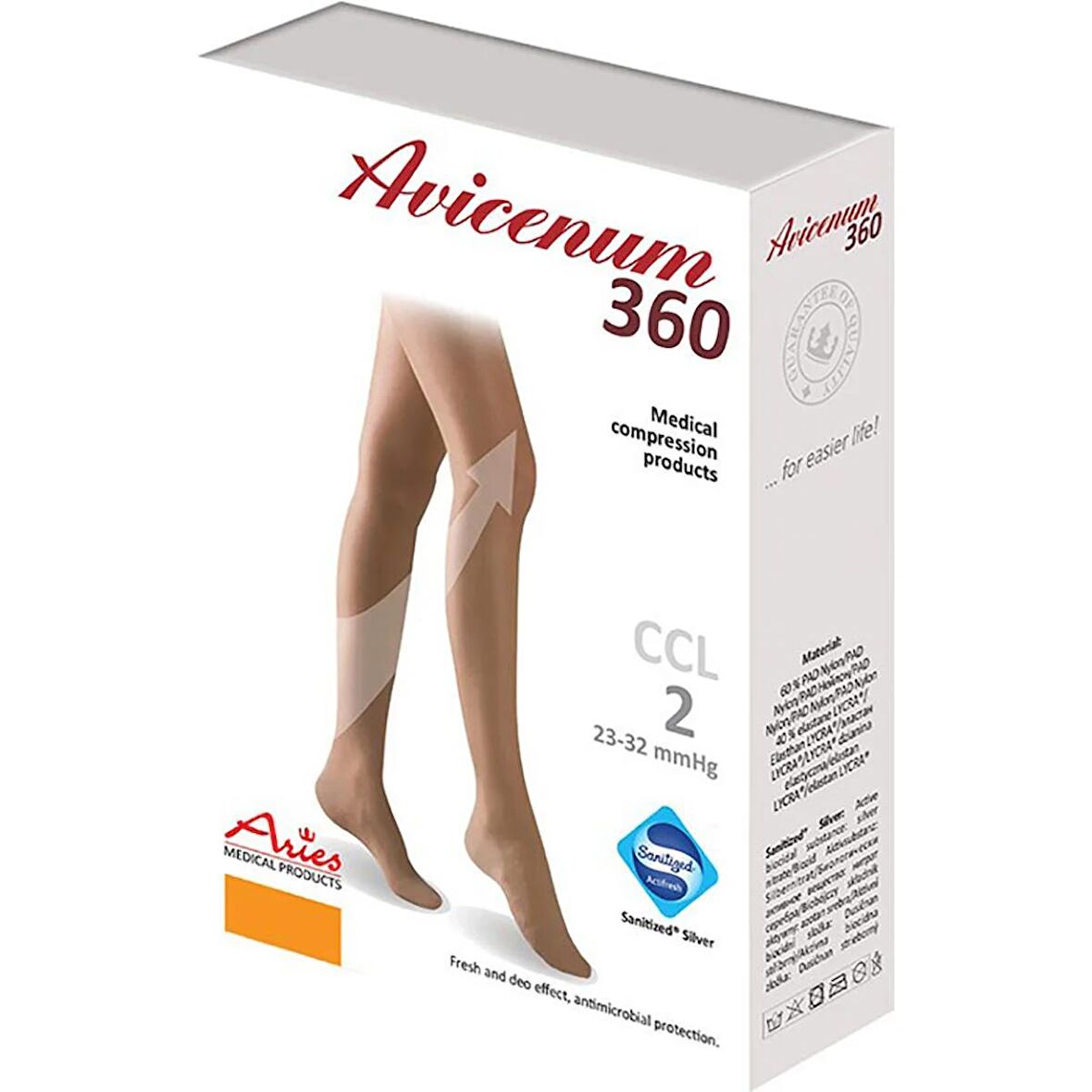 Avicenum CCL2 PHELEBO 360 AT, LONG (Uzun) Burnu Kapalı Orta Basınç Külotlu Çorabı, S - Beden