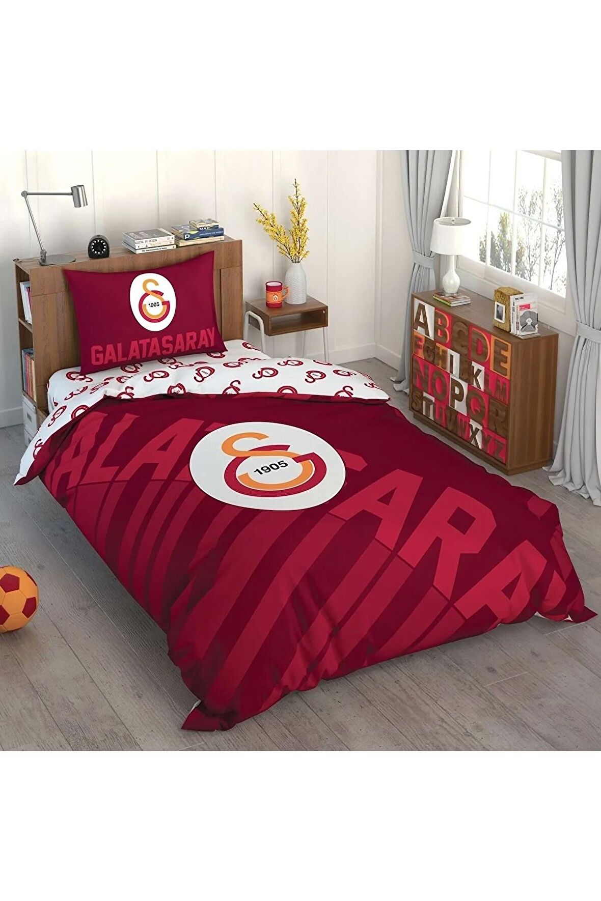 TAÇ GALATASARAY KIRMIZI LOGO LİSANSLI TEK KİŞİLİK NEVRESİM TAKIMI
