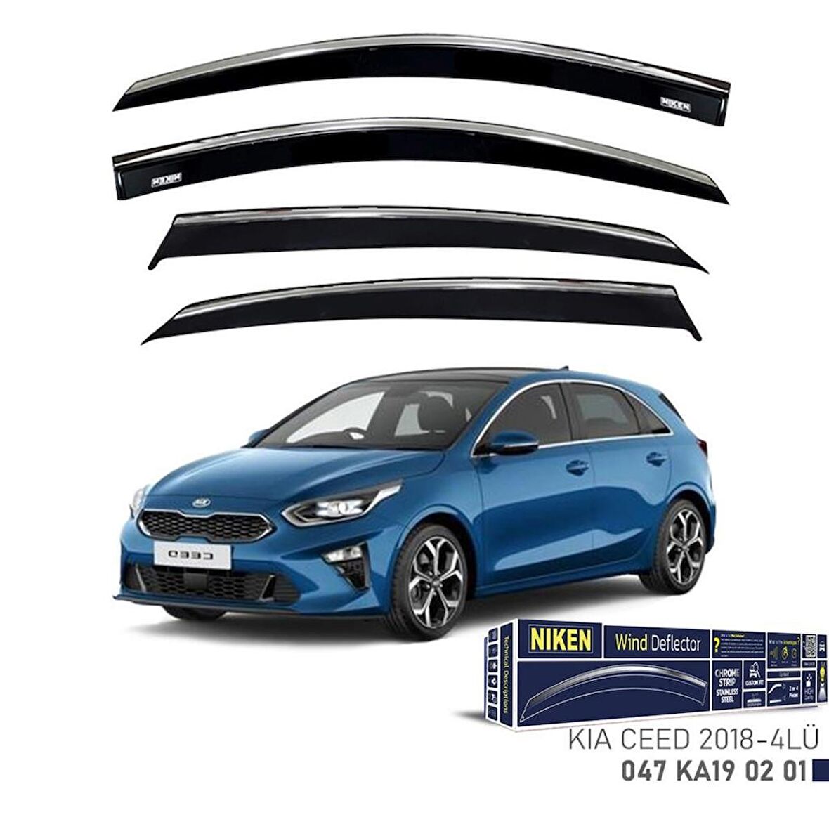Kia Ceed Niken Kromlu Cam Rüzgarlığı 4lü Set 2018 ve Üstü