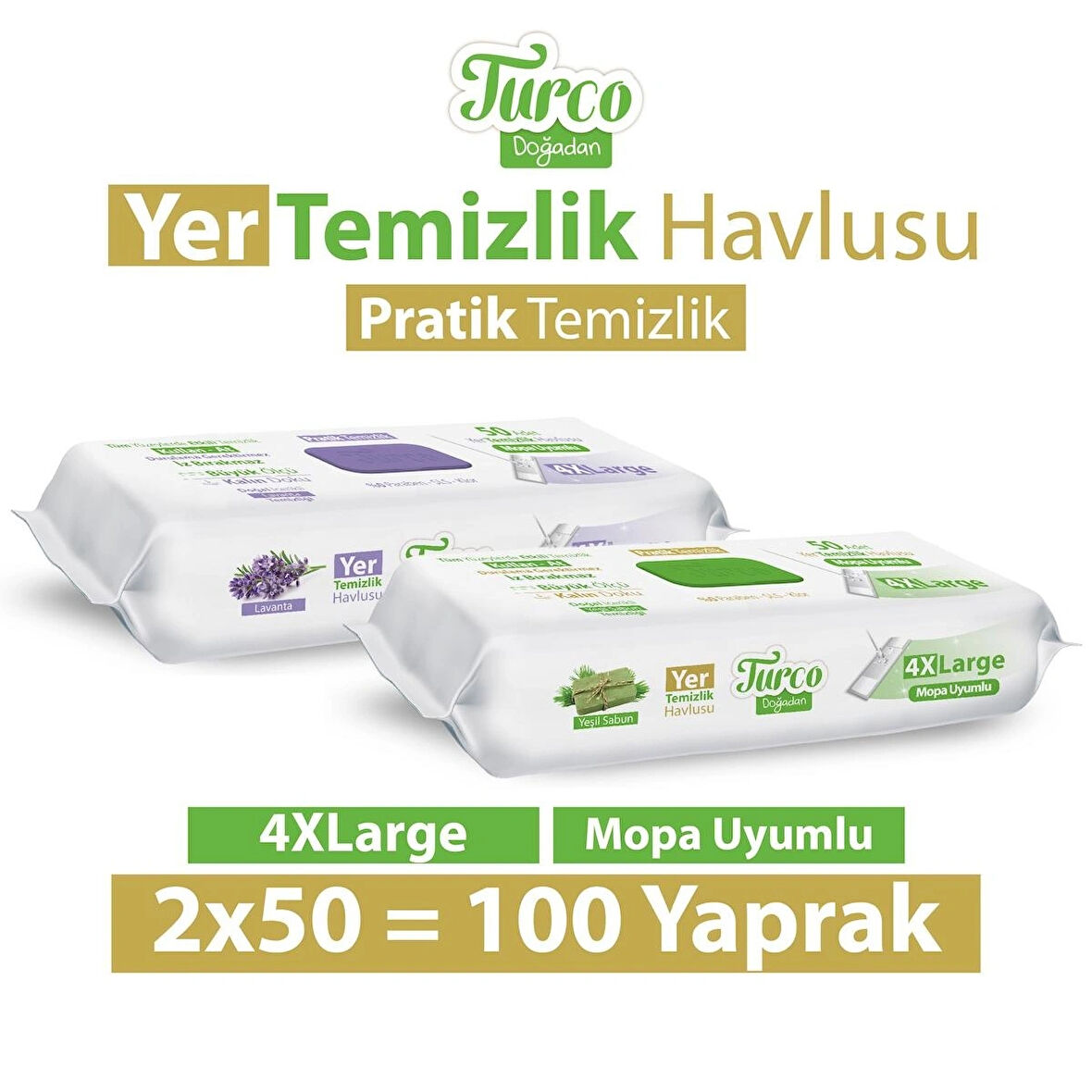 Turco Doğadan Yer Temizlik Havlusu Yeşil Sabun Lavanta 2X50