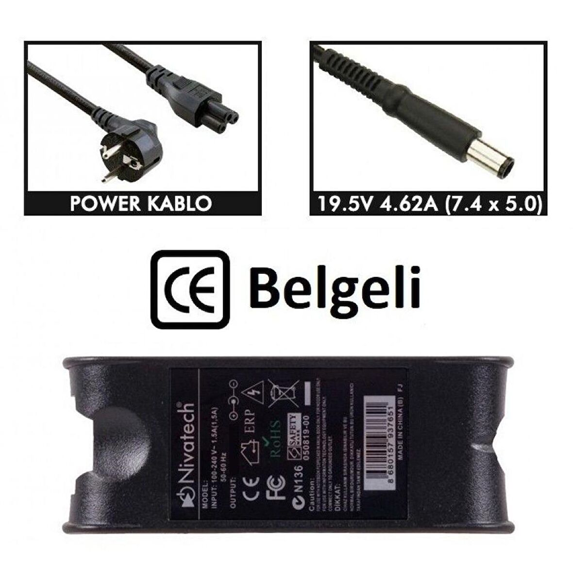 Nivatech BC904 DELL 19,5V 4,62A (4.5*3.0mm) Adaptö