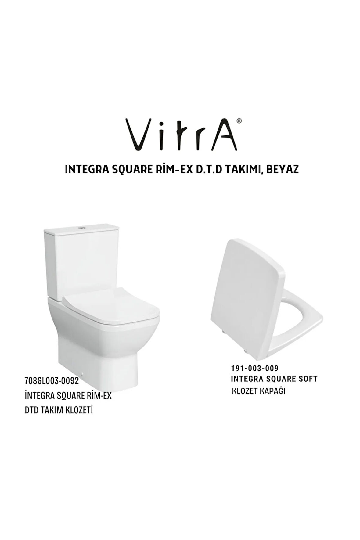 Integra Square Duvar Sıfır Klozet 7086L003-0092,Vitra Integra Square Klozet Kapağı 191-003-009