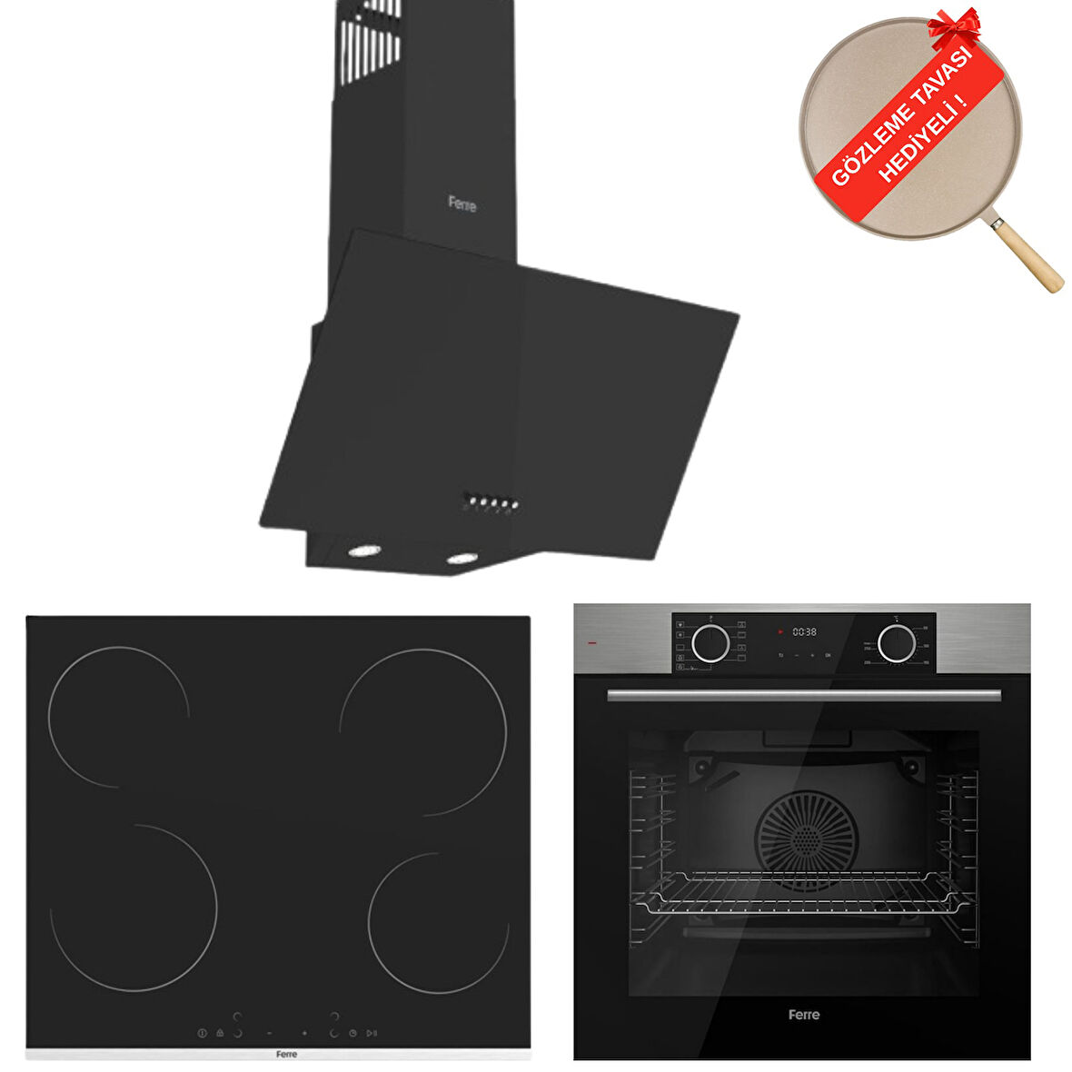 Ferre FryArt&FlowArt Marvento Vitroseramik Elektrikli 3'lü Siyah Ank. Set (D086 + MS263 + XE63MI)