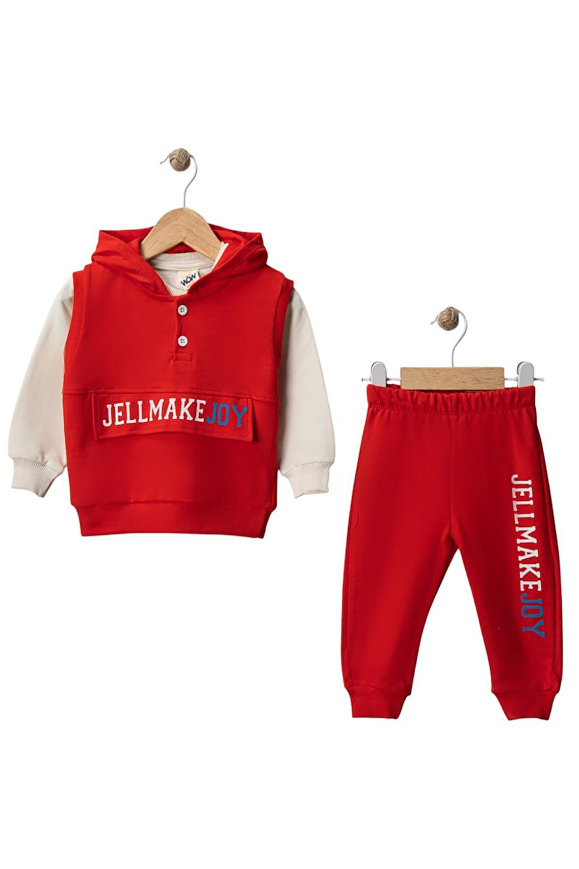 Celira Wwc Kırmızı İki İp Yelekli Kapşonlu Erkek Bebek Takım