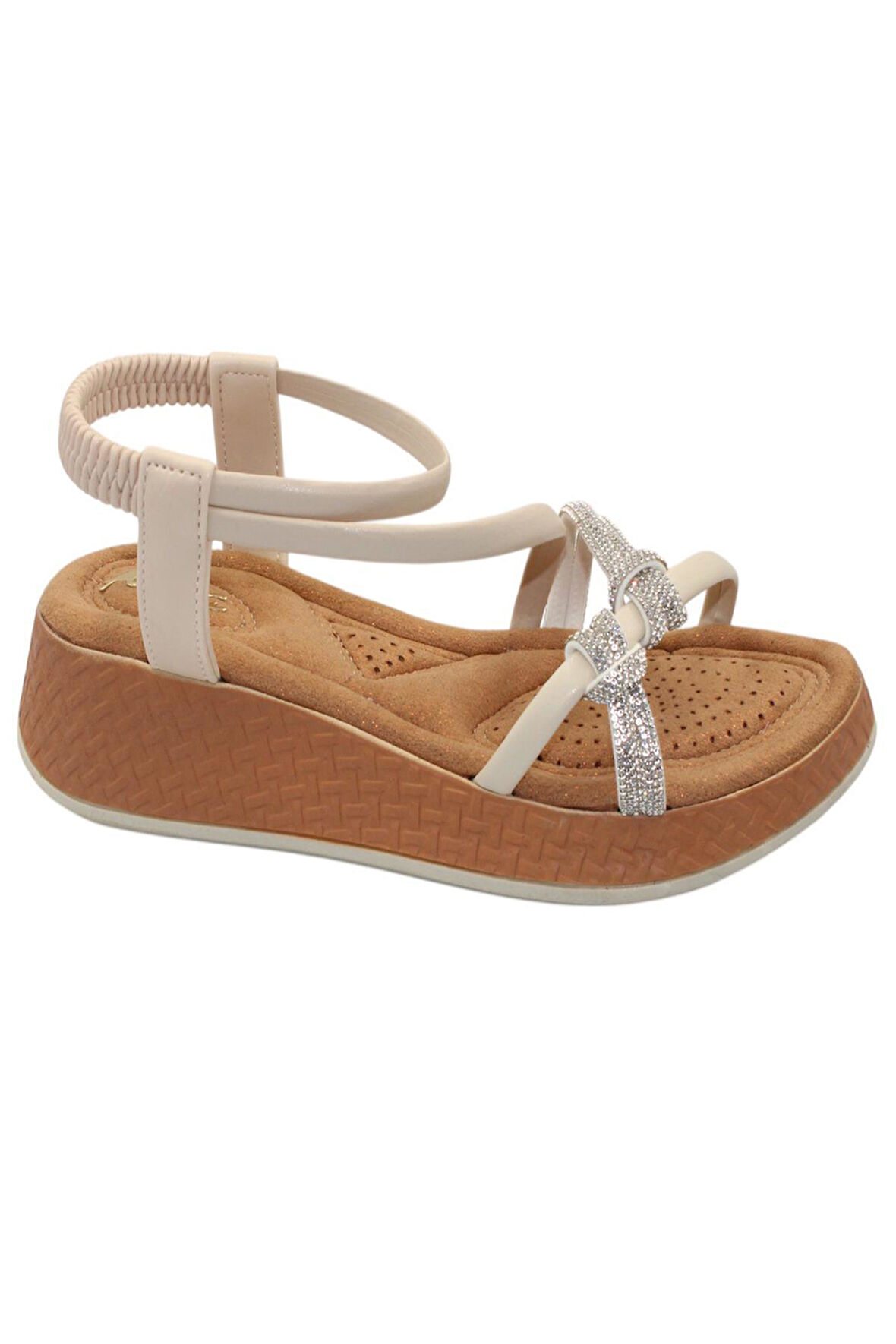 Celira Akç A32 Krem Taşlı Kadın Sandalet Ayakkabı