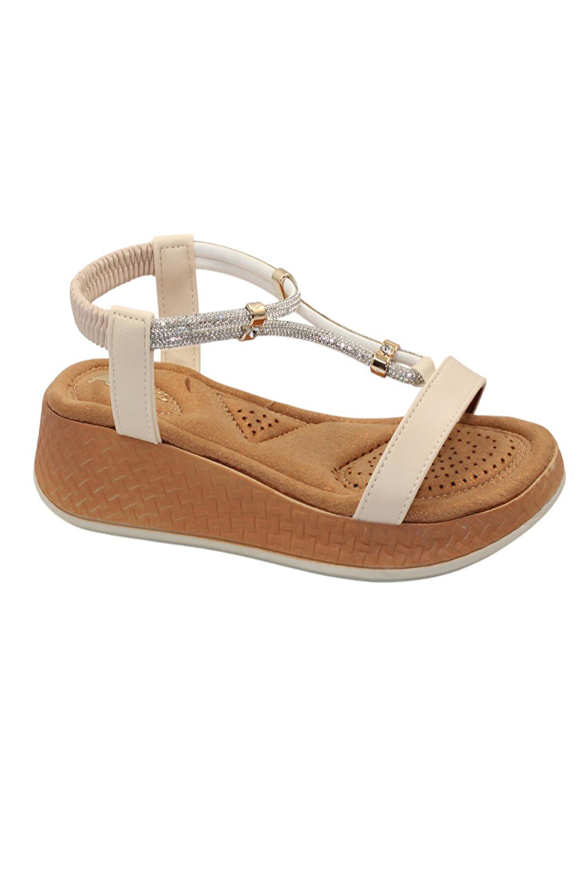 Celira Akç A33 Krem Taşlı Kadın Sandalet Ayakkabı