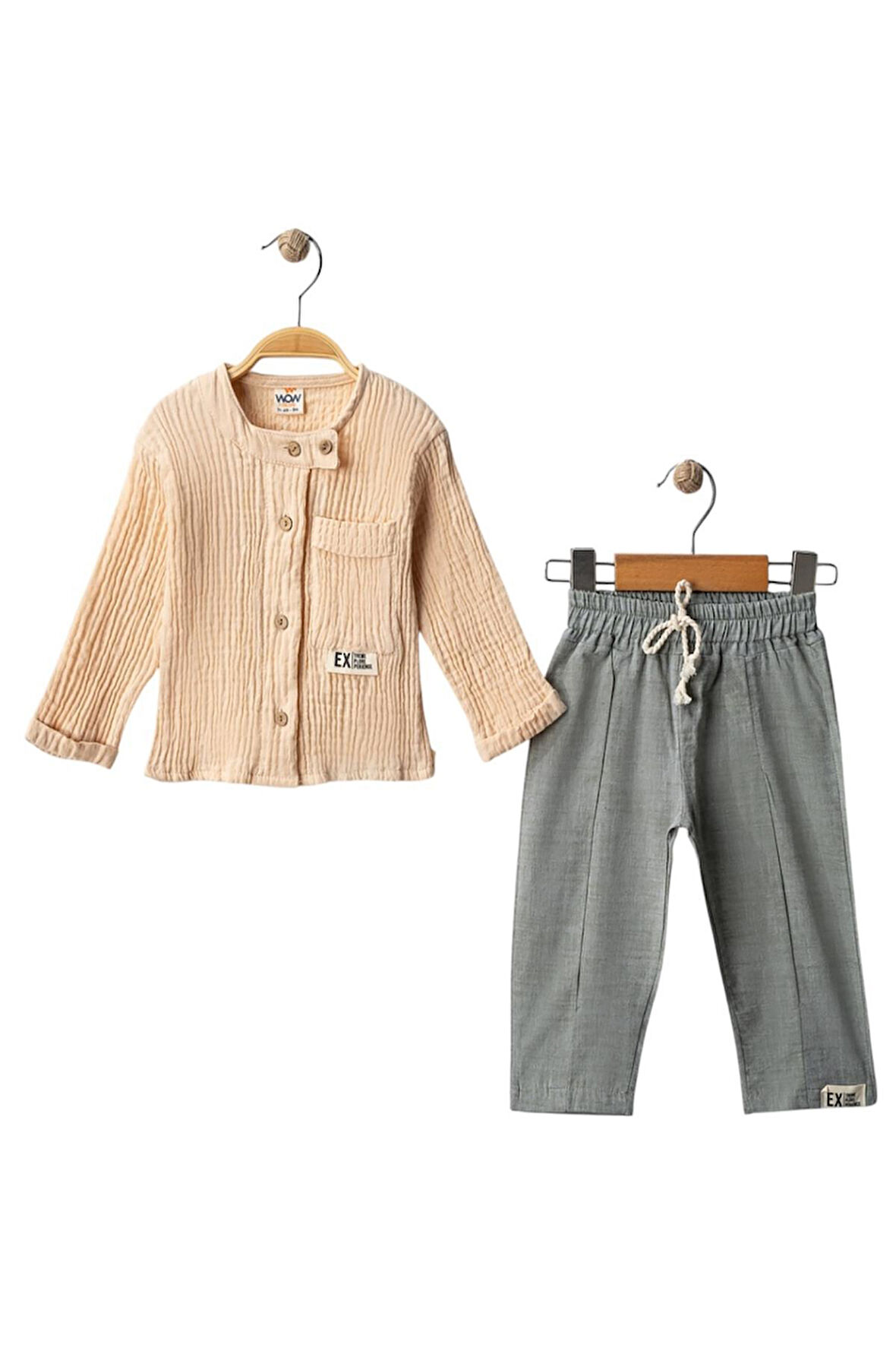 Celira Bej Müslin Gömlek Alt Dokuma Erkek Bebek Takım