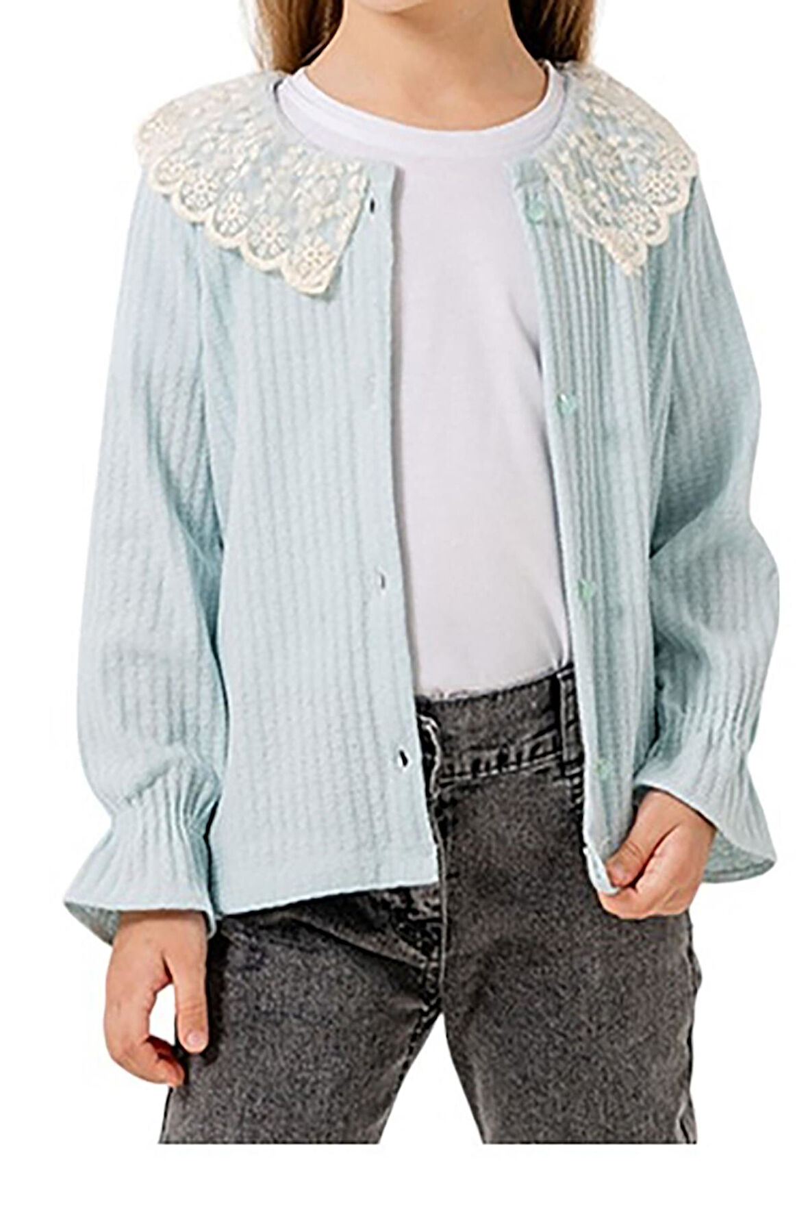 Celira Mavi Danteli Triko Kız Çocuk Ceket 1028