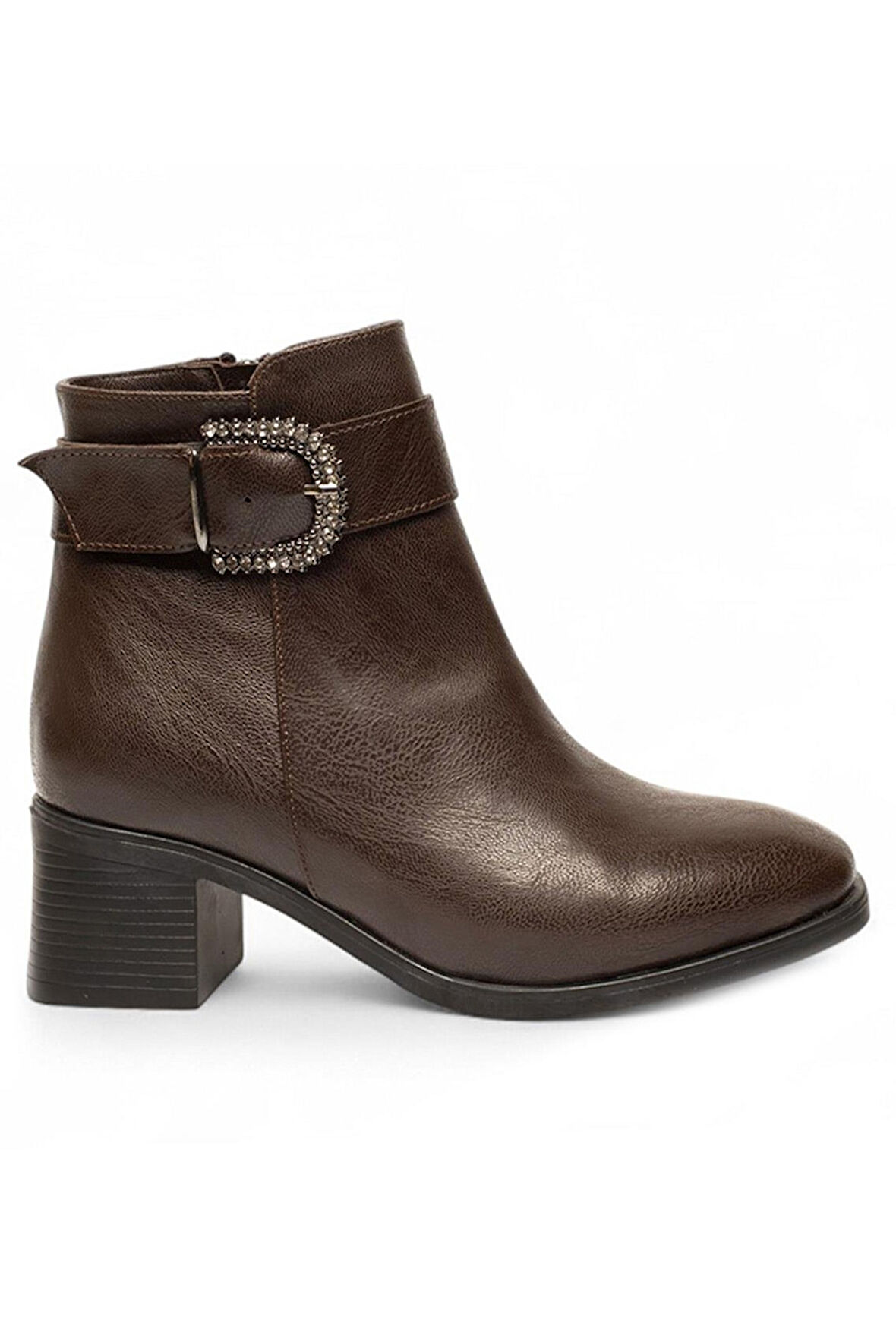 Celira Kahve Femuarlı Topuklu Tokalı Günlük Kadın Bot
