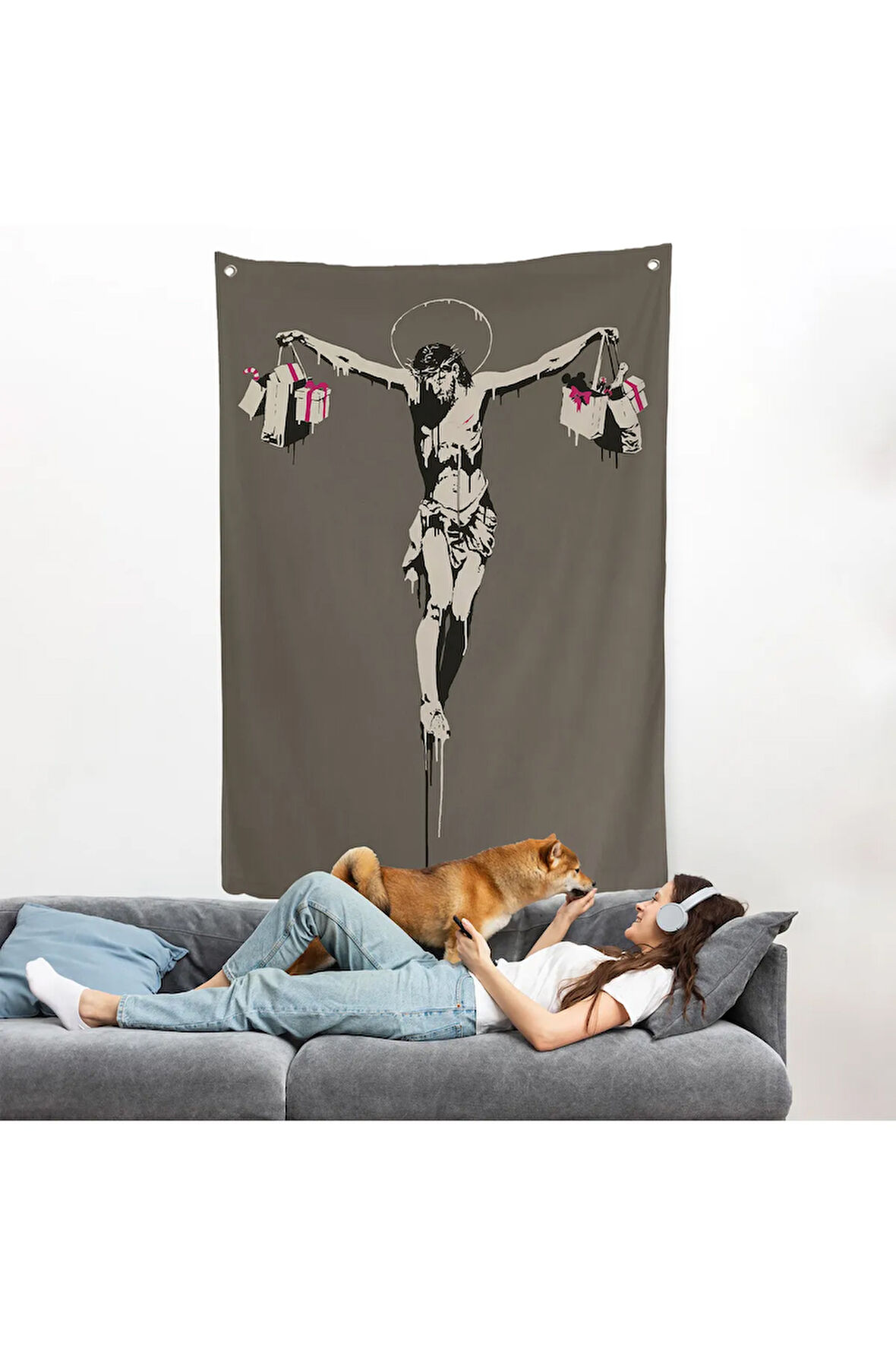 Alışveriş Torbalı İsa Duvar Örtüsü - Christ With Shopping Bags-8094