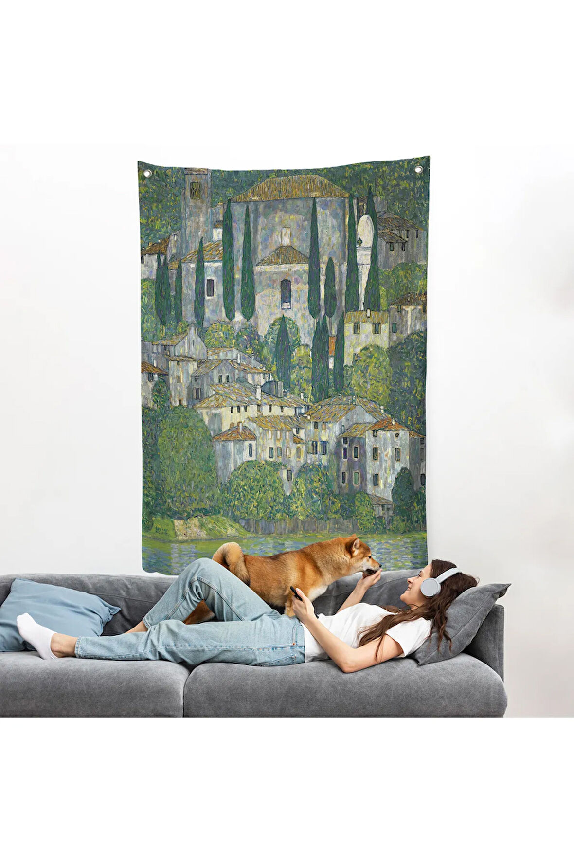 Gustav Klimt - Cassone'deki Kilise Selvili Manzara Duvar Örtüsü-8095