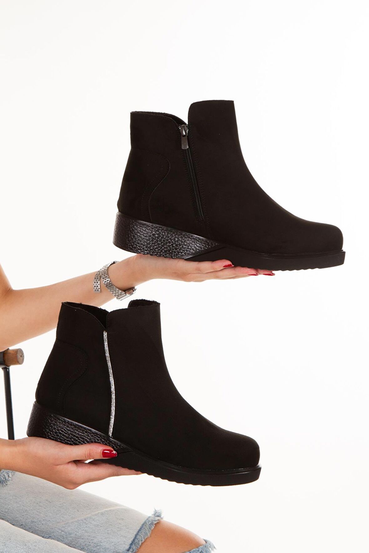 Büyük Numara Rahat Günlük Taşlı Süet Kadın Bot