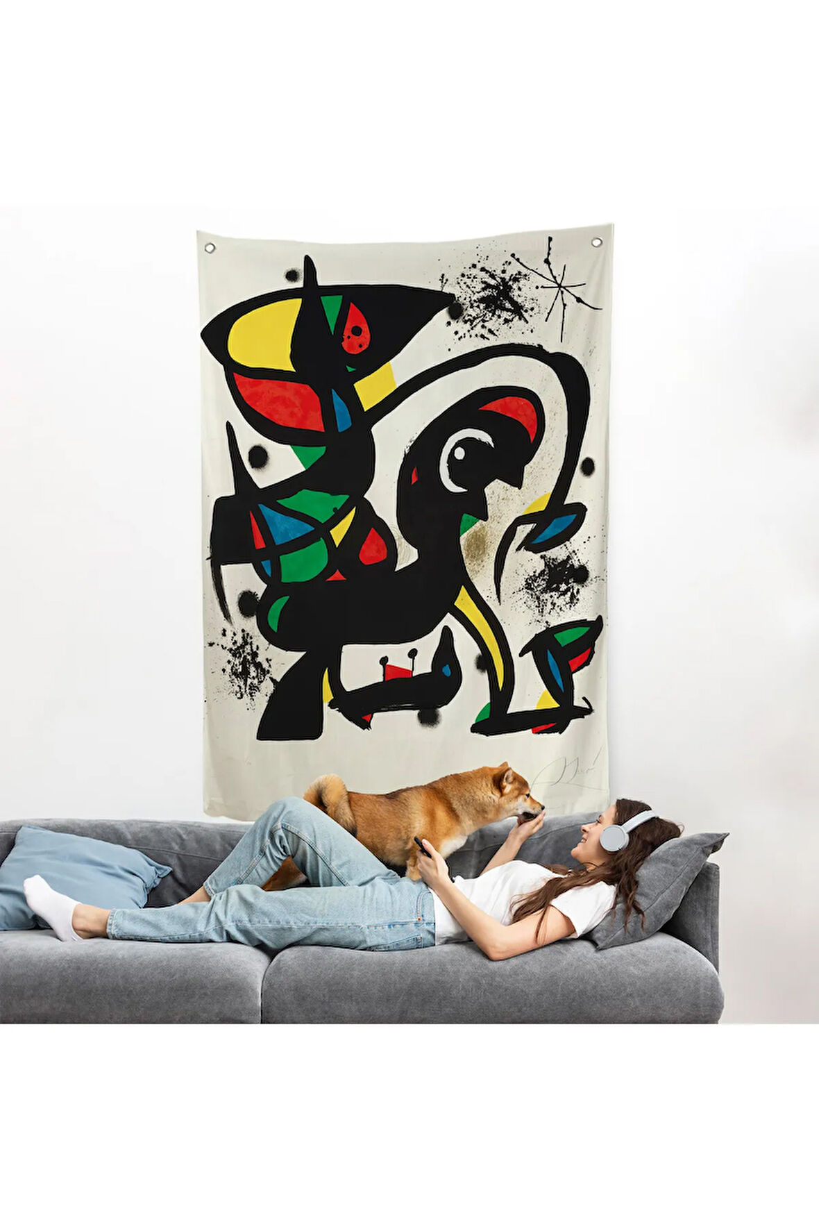 Joan Miro - Acıtmadan Vurun Duvar Örtüsü-8096