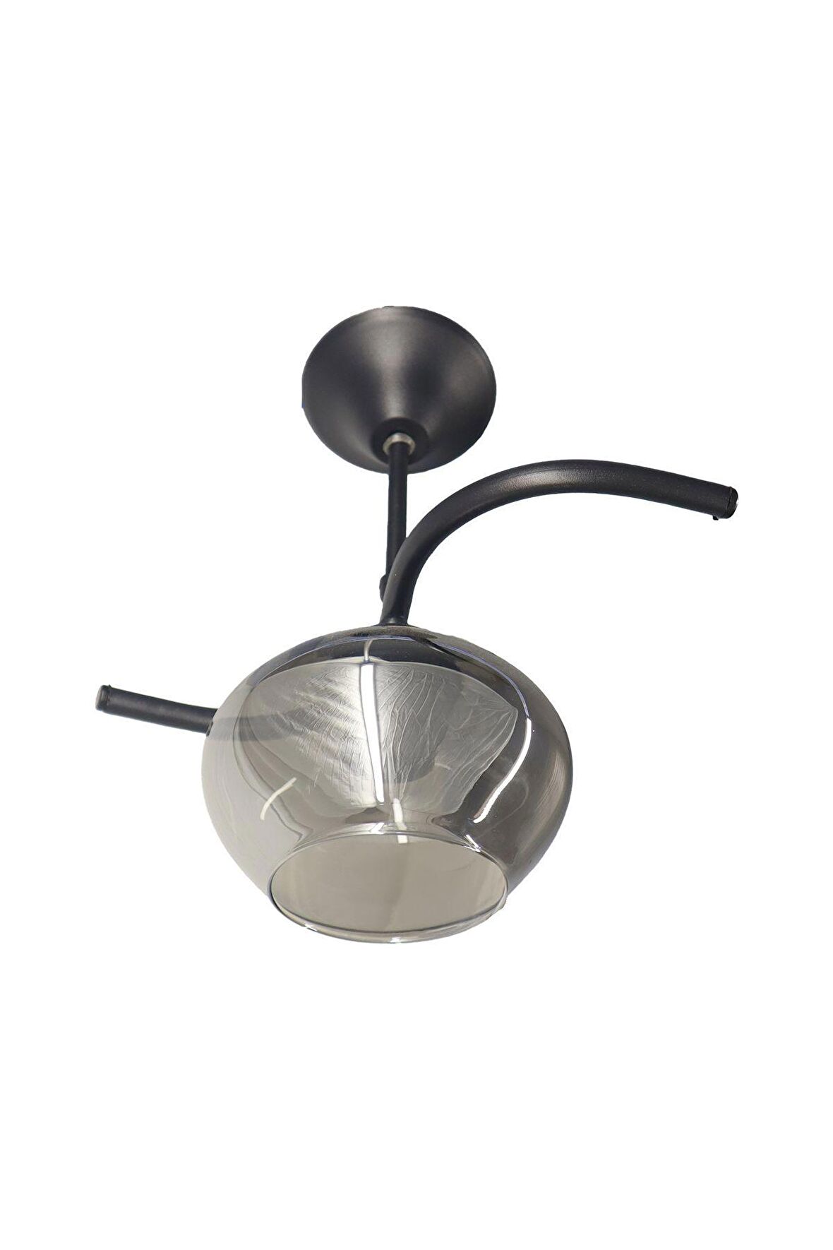 Fuji Siyah Tekli Füme Yatsı Camlı Avize | Kaliteli Modern Metal Avize